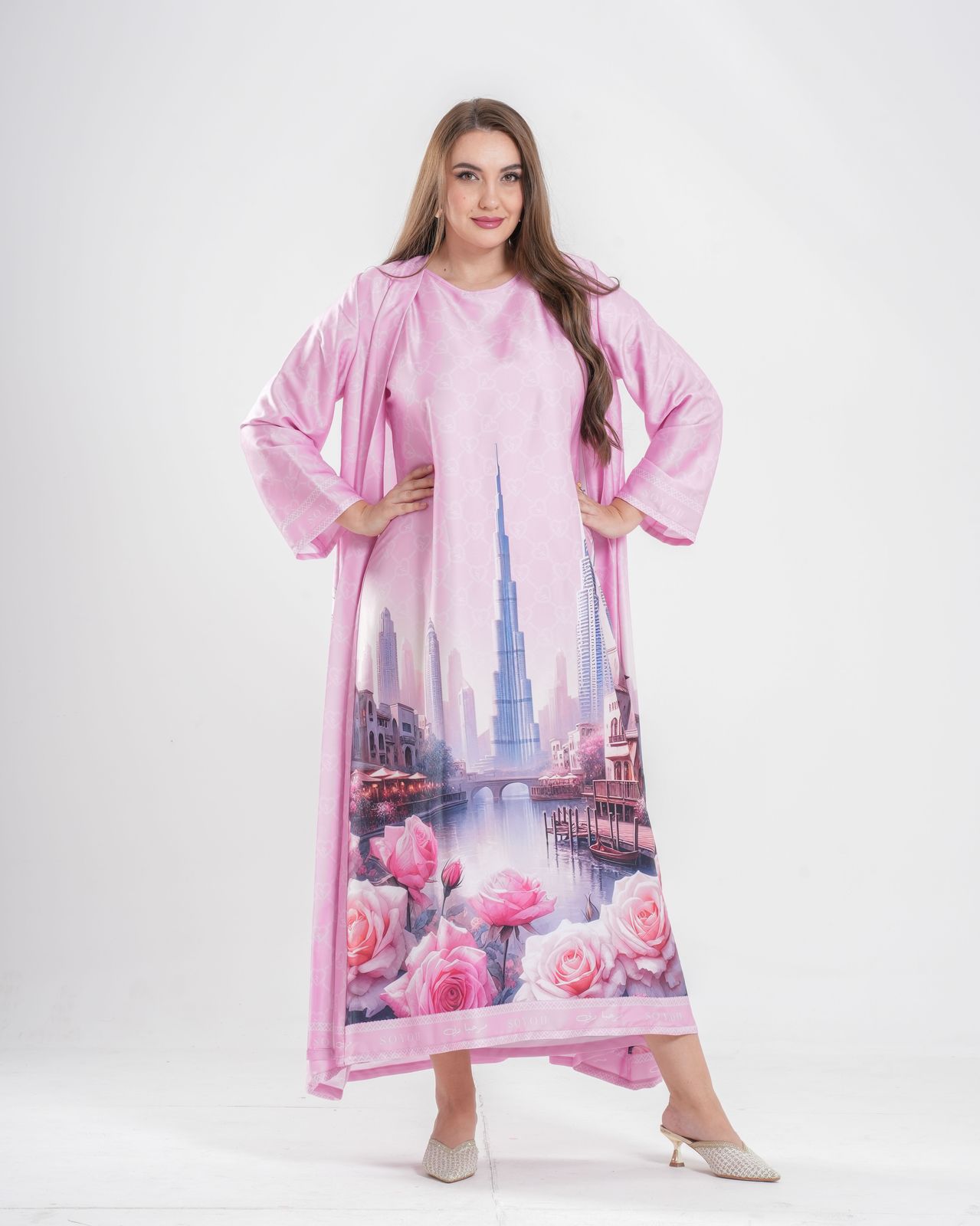 Dubai Theme Pink Abaya with inner dress