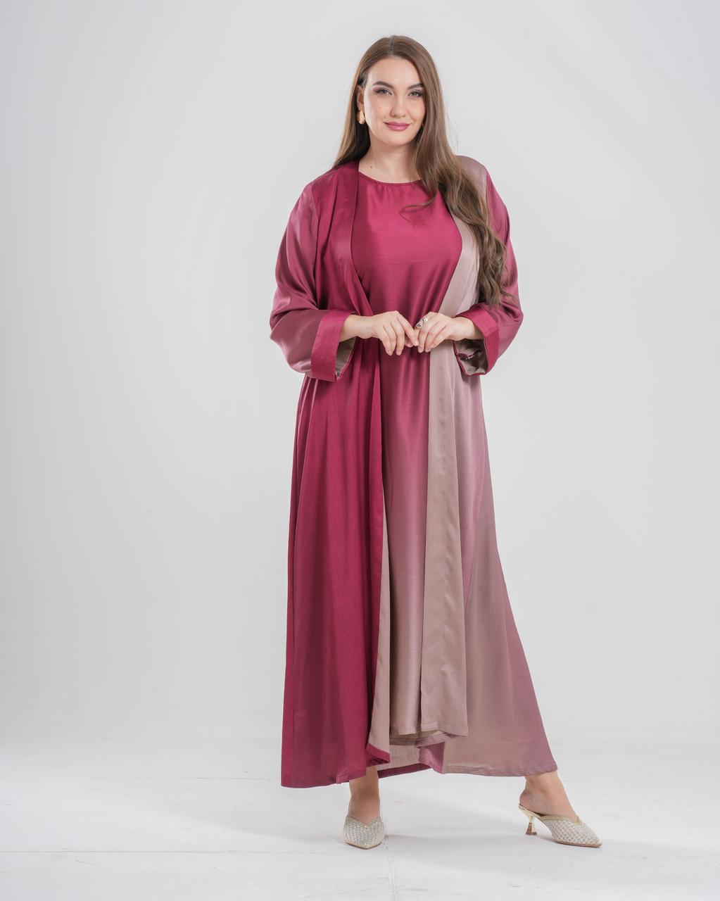 Maroon Ombre Abaya with inner dress
