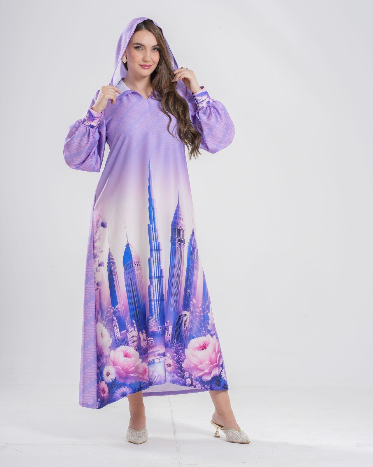 Purple  hoodie dress “Dubai Theme Printed