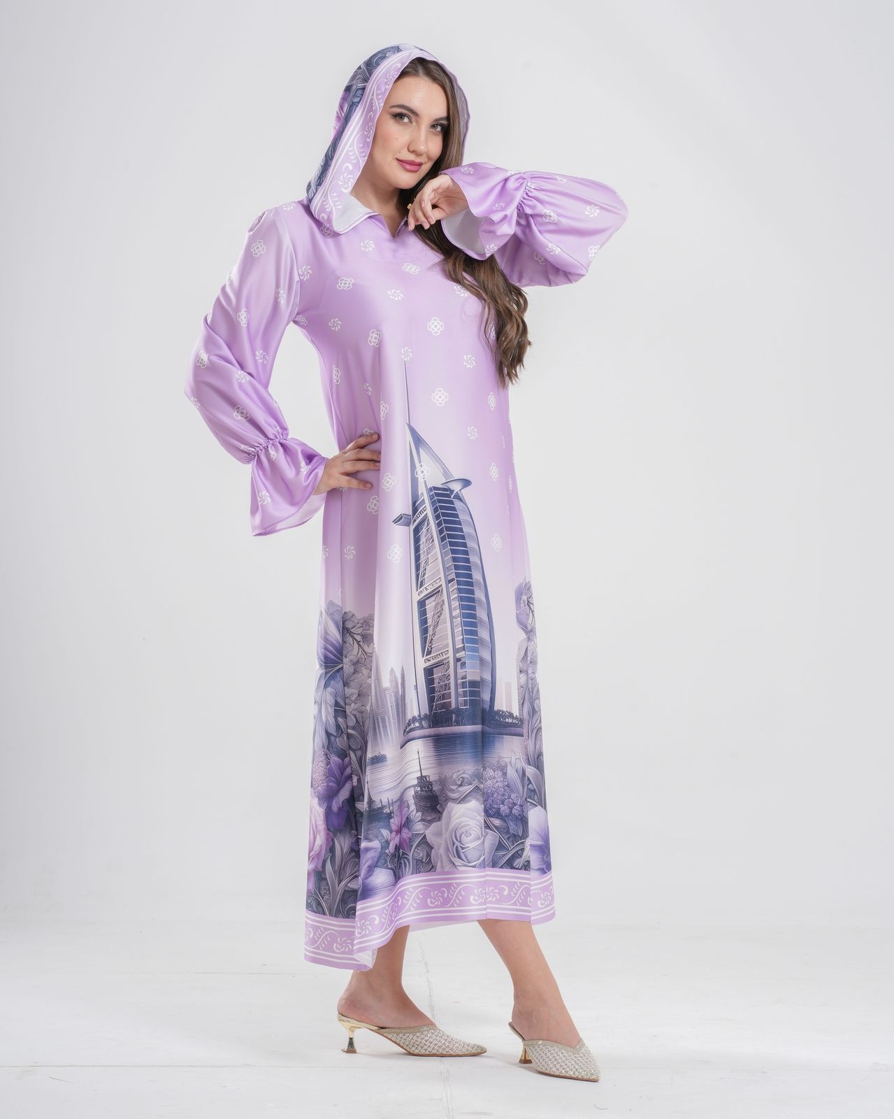 Violet hoodie dress “Dubai Theme Printed “